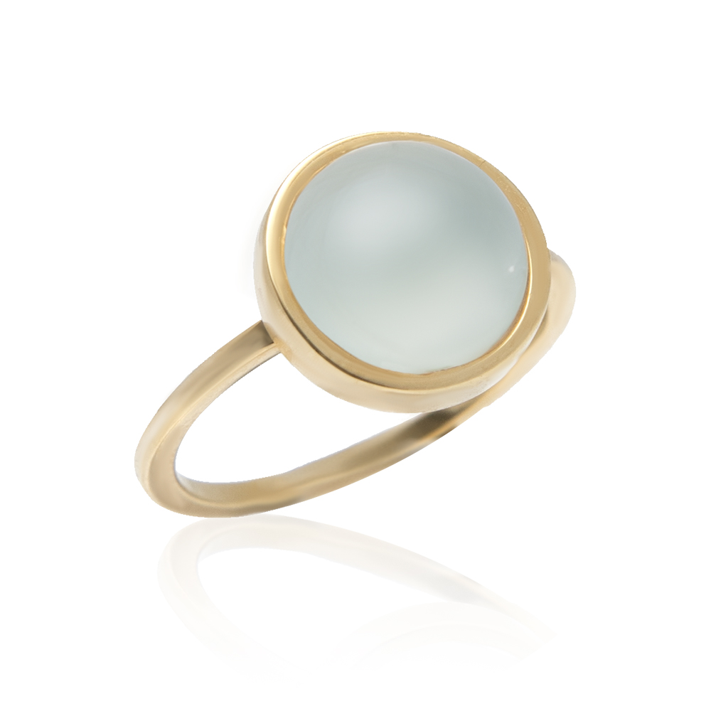 Bild von Aqua Chalcedon Cab. 11m, 12mm Ring, 1 micron Silber 925 vergoldet
