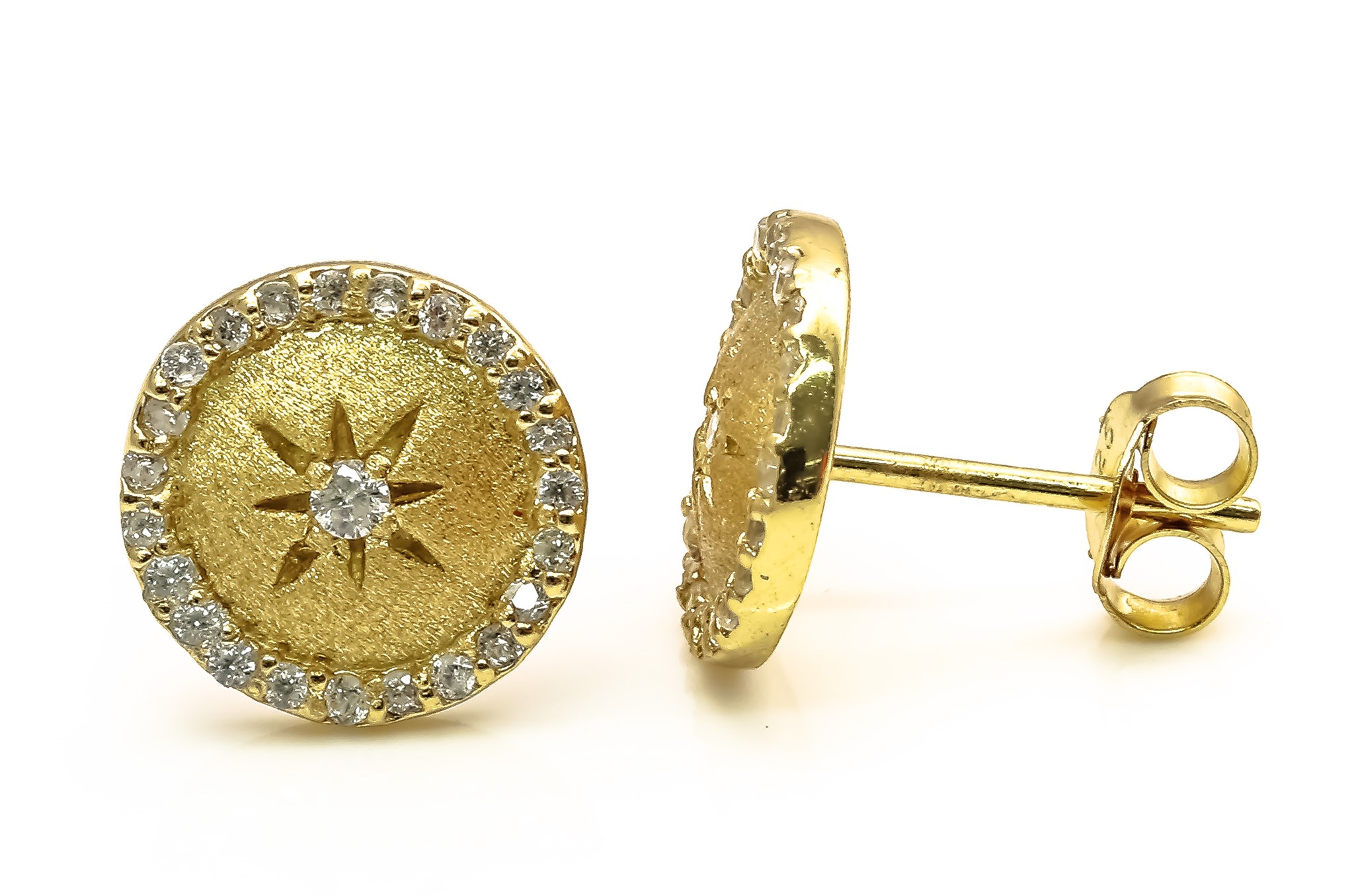 Bild von "Zirkonia Star". CZ. Ohrstecker. Silber 925-Vergoldet