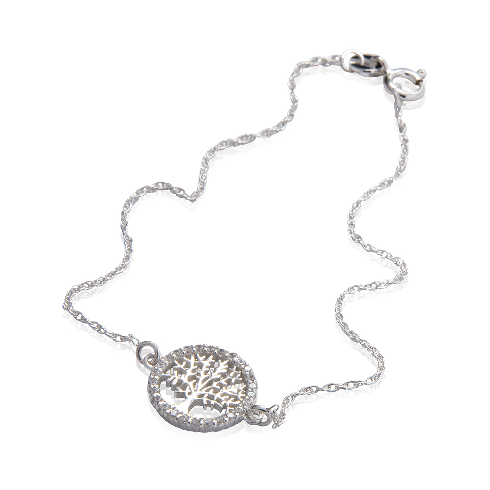 "Albero della vita 14 mm". CZ. Bracciale. Argento 925