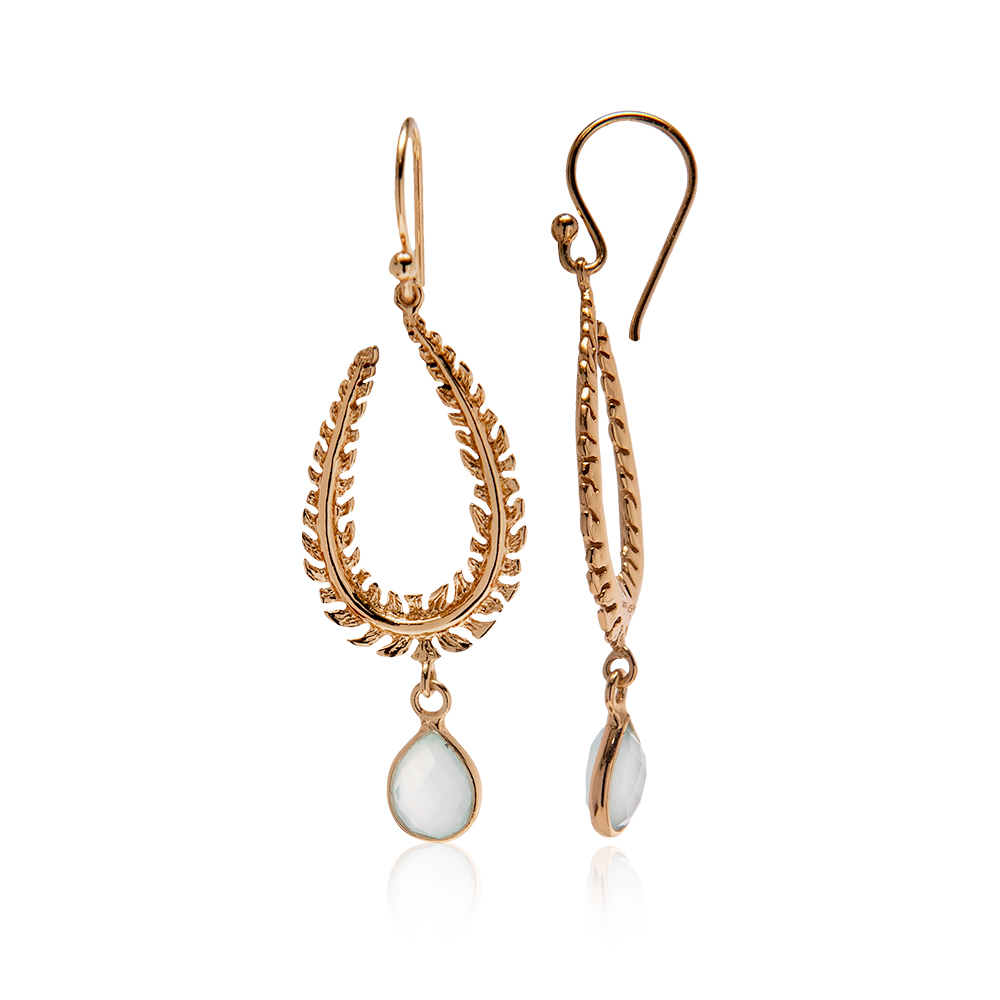 Bild von "Fern leaf". Aqua Chalcedon. Ohrringe. Silber 925-Vergoldet