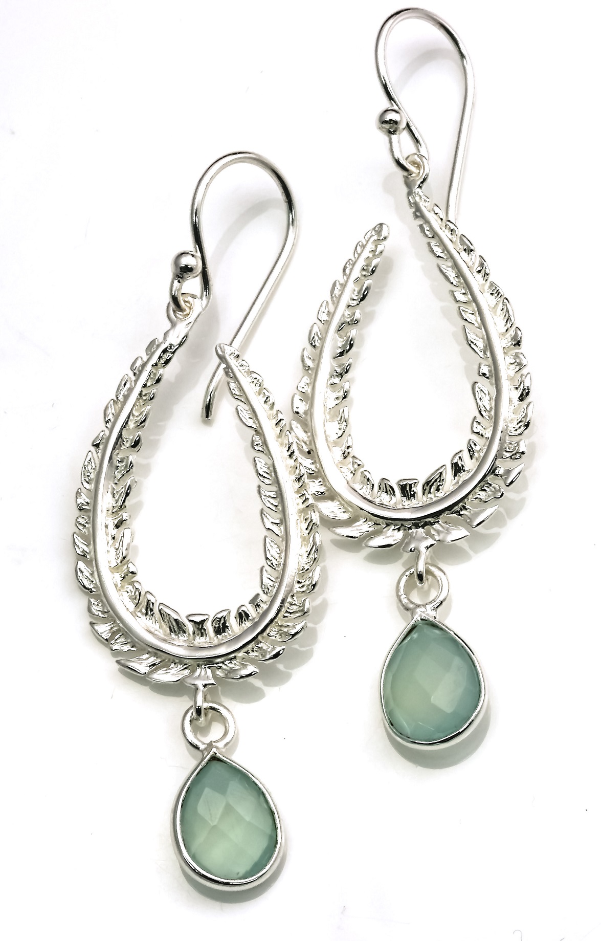 Bild von "Fern leaf". Aqua Chalcedon. Ohrringe. Silber 925
