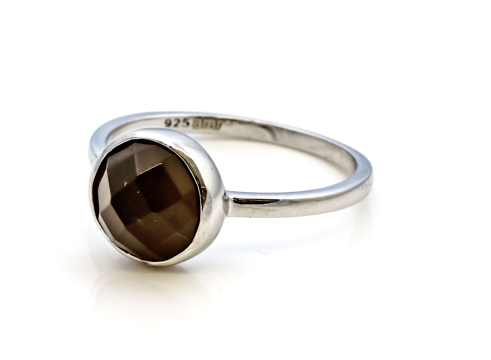 Bild von Mondstein grau fac. Cabochon 10mm Ring, Silber 925 rhodiniert