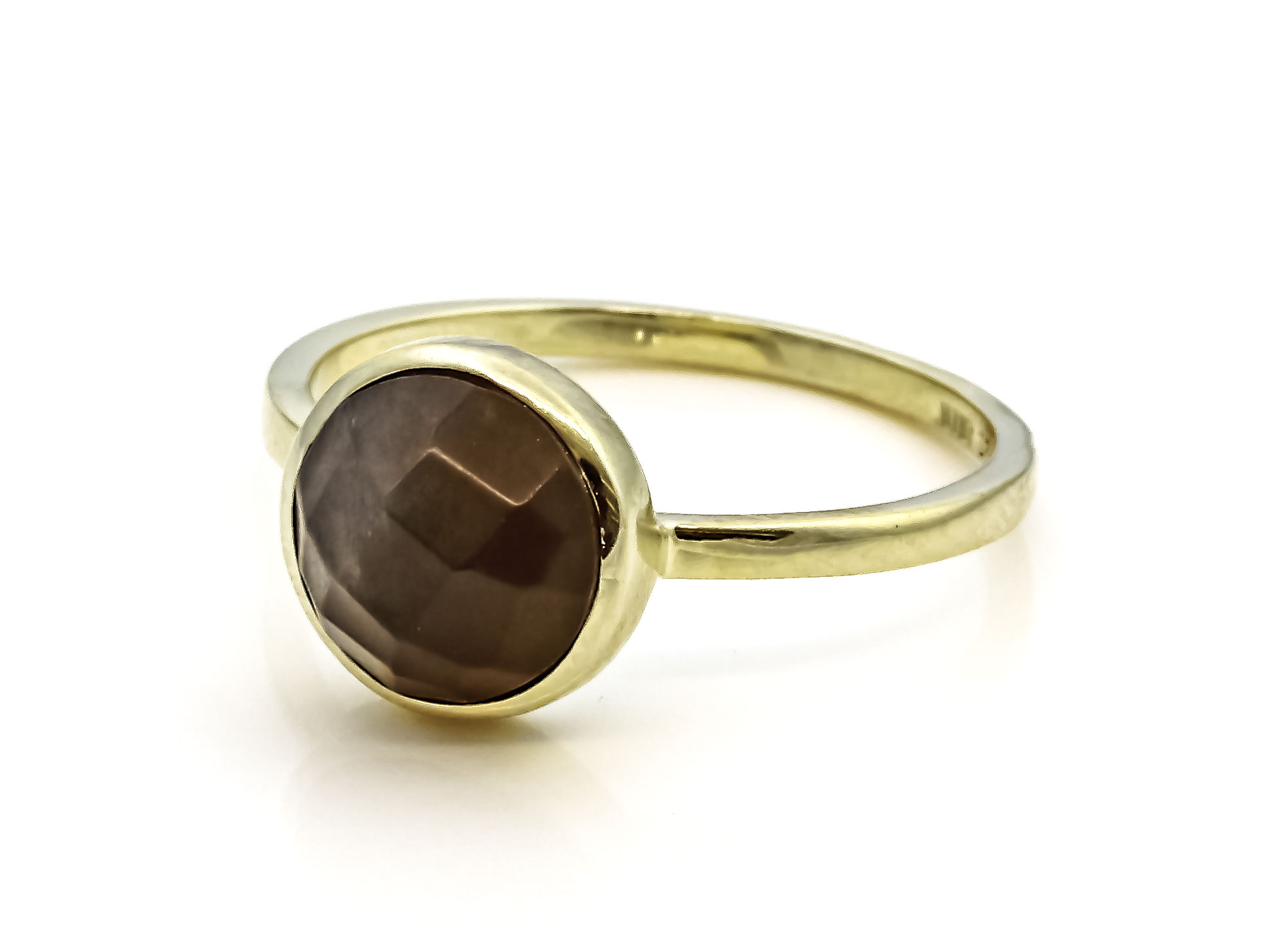 Bild von Mondstein grau fac. Cabochon 10mm Ring, Silber 925 vergoldet