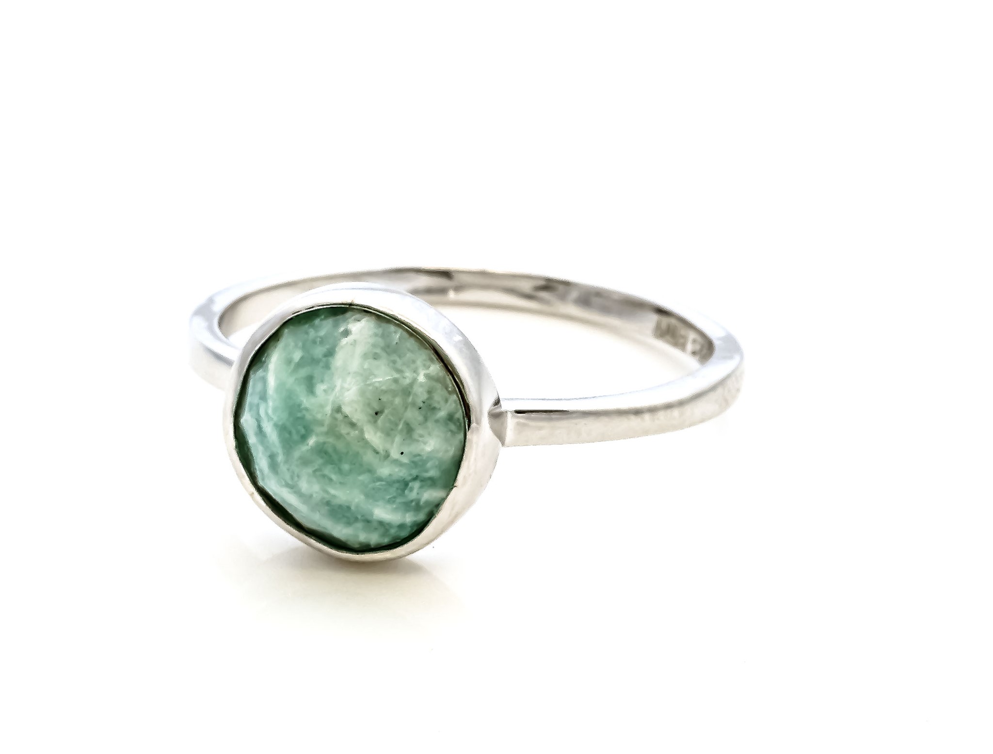 Bild von Amazonit fac. Cabochon 10mm Ring, Silber 925 rhodiniert