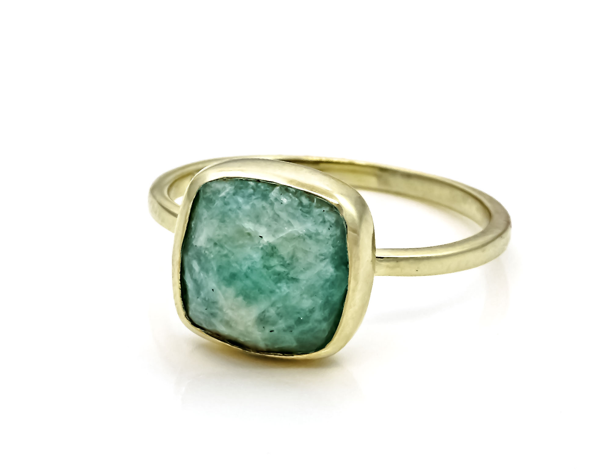 Bild von Amazonit fac. Quadrat 10mm Ring, Silber 925 vergoldet