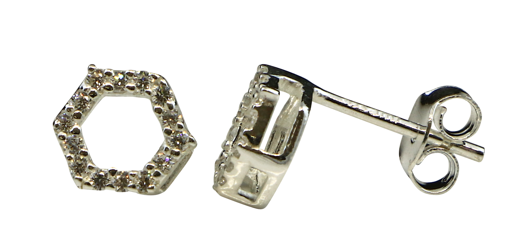 Bild von "Sechseck". CZ. Ohrstecker. Silber 925