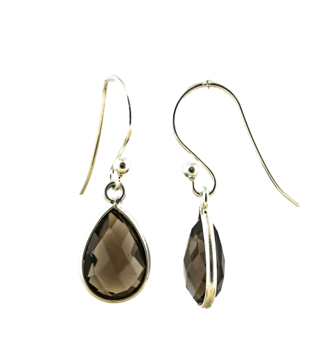 Bild von "Tropfen fac.". Rauchquarz. Ohrringe. Silber 925