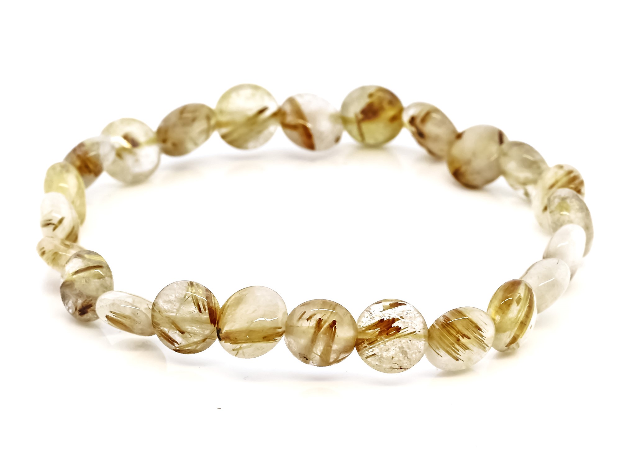 Bracciale con dischi di quarzo rutilato da 8 mm