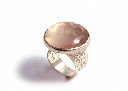 Bild von Rosenquarz Cabochon 26mm Ring, Silber 925