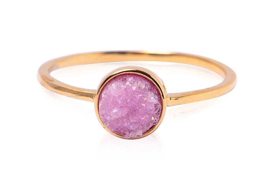 Bild von Achat Druzy Pink 7mm Ring, Silber 925 vergoldet