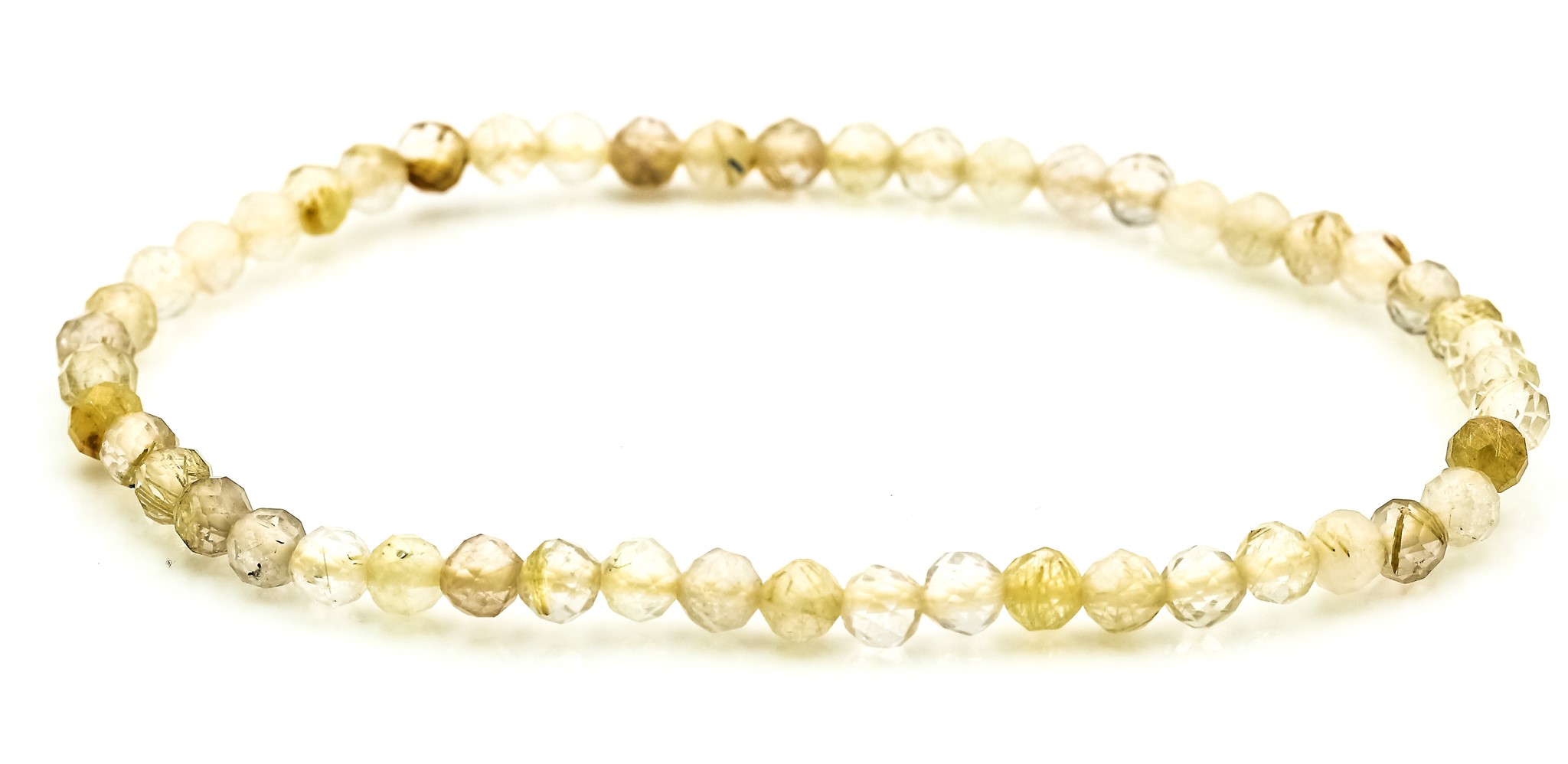 Quarzo rutilato sfaccettato. Bracciale di perline tonde 4 mm