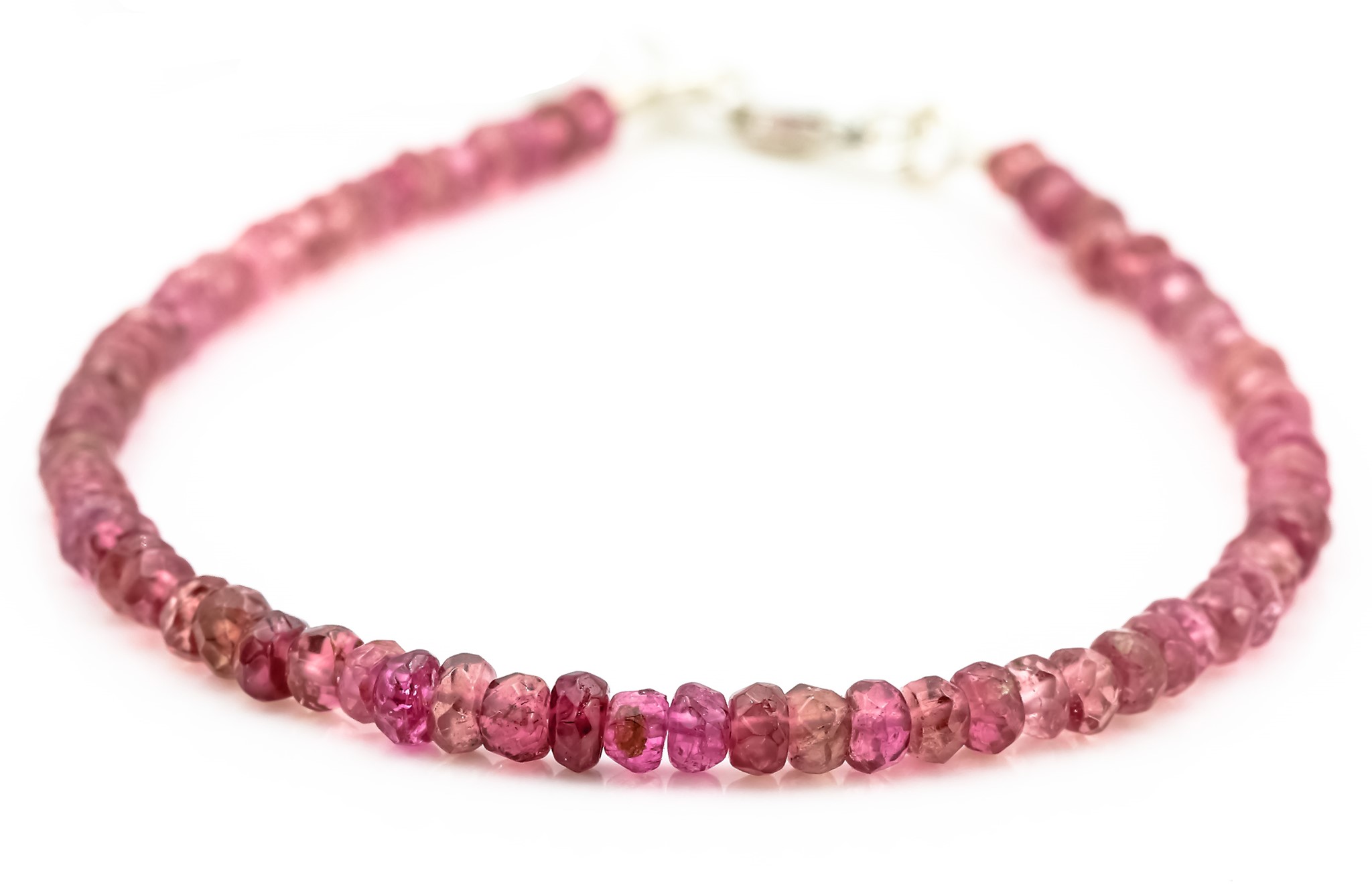 Turmalin pink fac. Button  4mm Armband (mit Silber Karabiner)