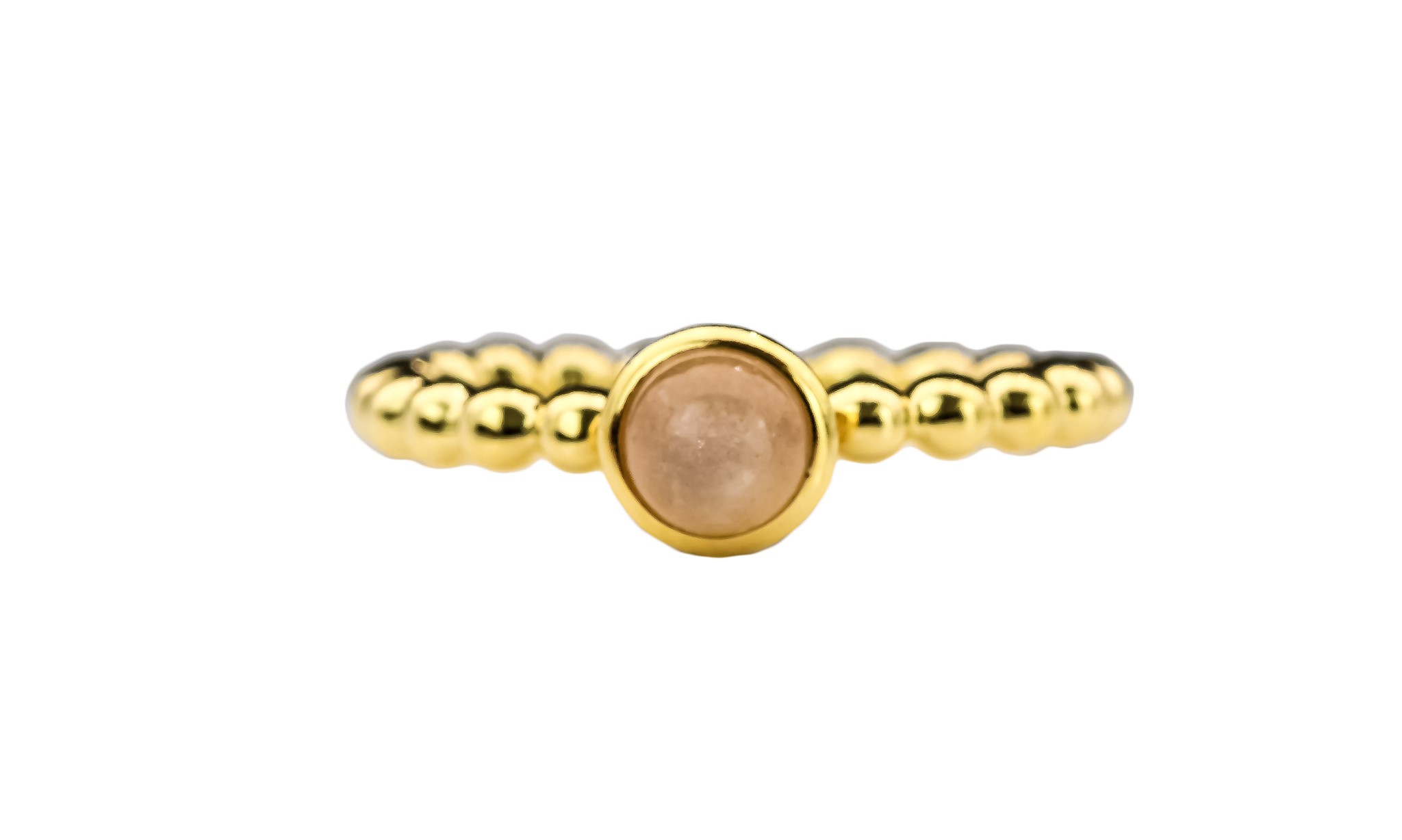 Bild von Mondstein peach Cab.  6mm "Moon Magic" beaded Ring, Silber 925 vergoldet