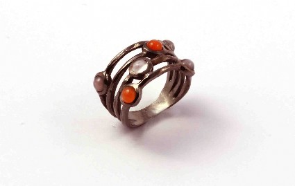 Bild von Mondstein Mix mit 6x Cab. Ring, Silber 925 rhodiniert