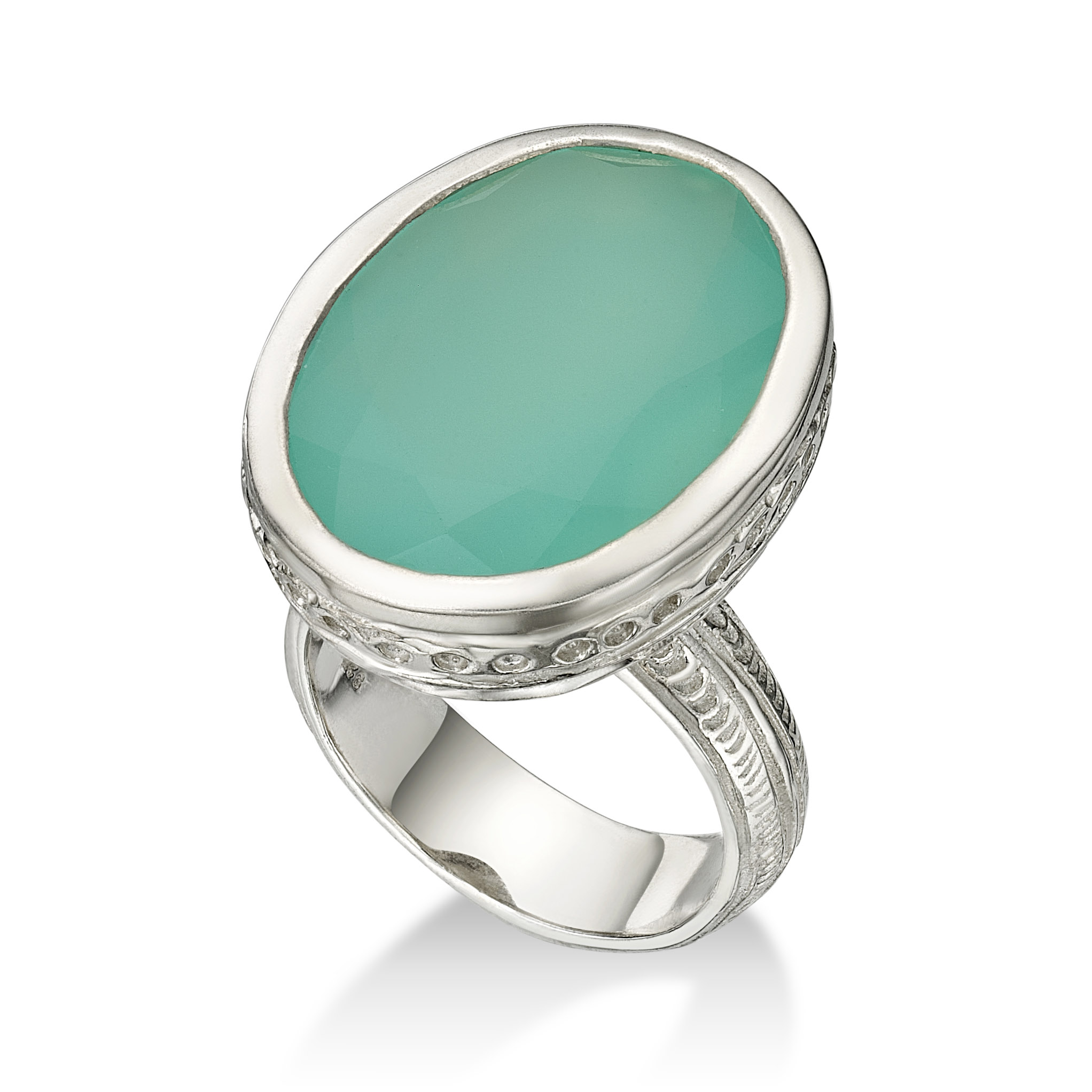 Bild von Grüner Chalcedon zisiliert Ring, Silber 925