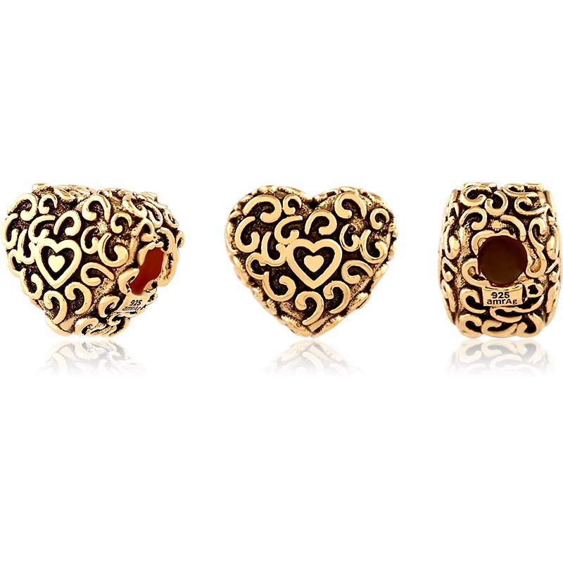 Bild von TOP-Bead Herz verziert 8.5x10mm, Silber vergoldet 18k