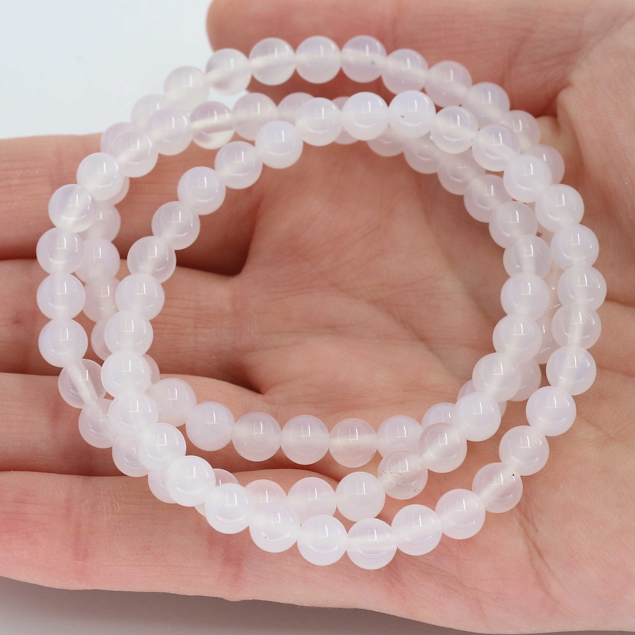 Bracelet de boules Agate 6mm, standard (blanc)