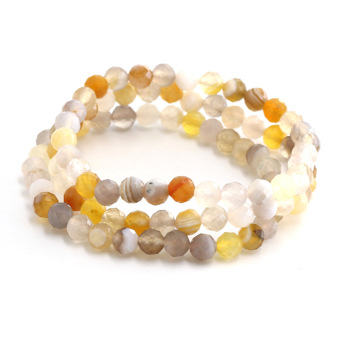 Agate facettée. boules 6mm bracelet (jaune/gris)