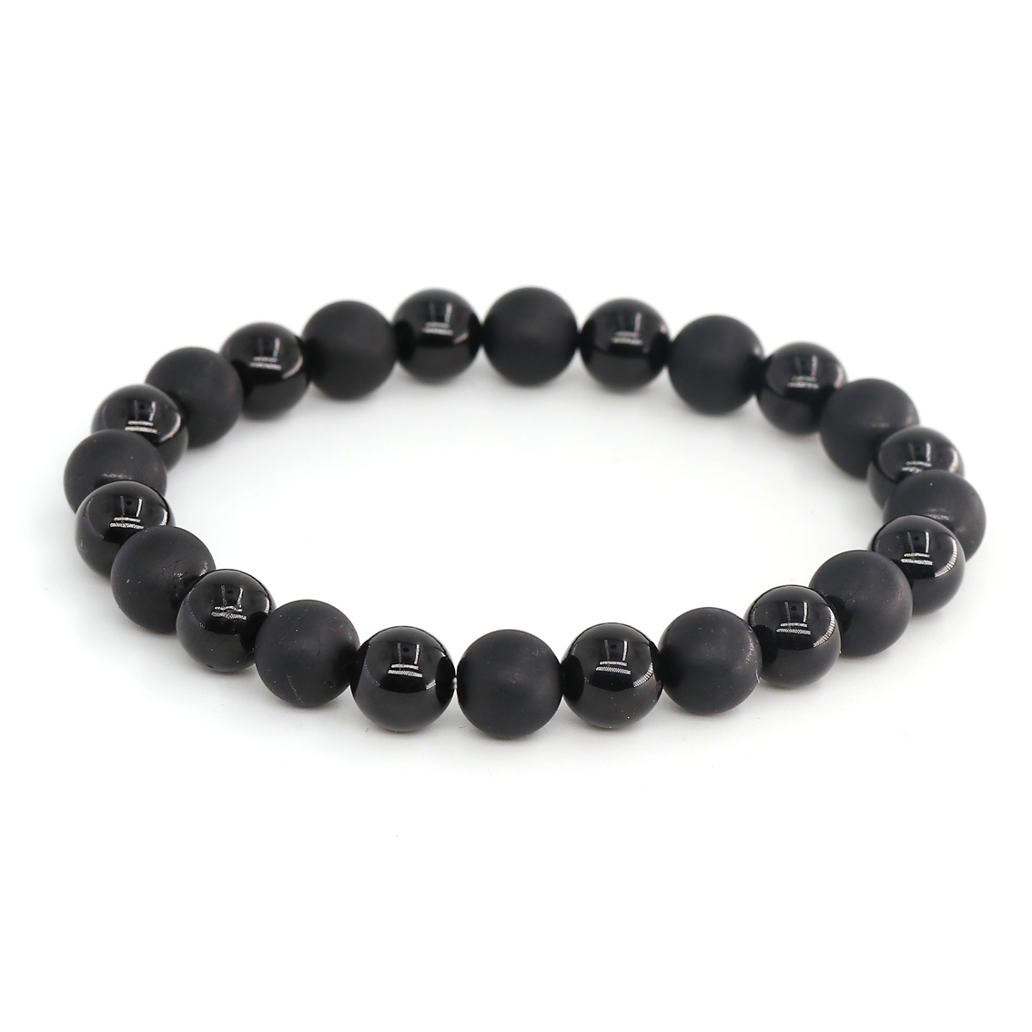 Bild von Turmalin (Schörl) Kugeln  8mm Armband (one matt-one glanz)