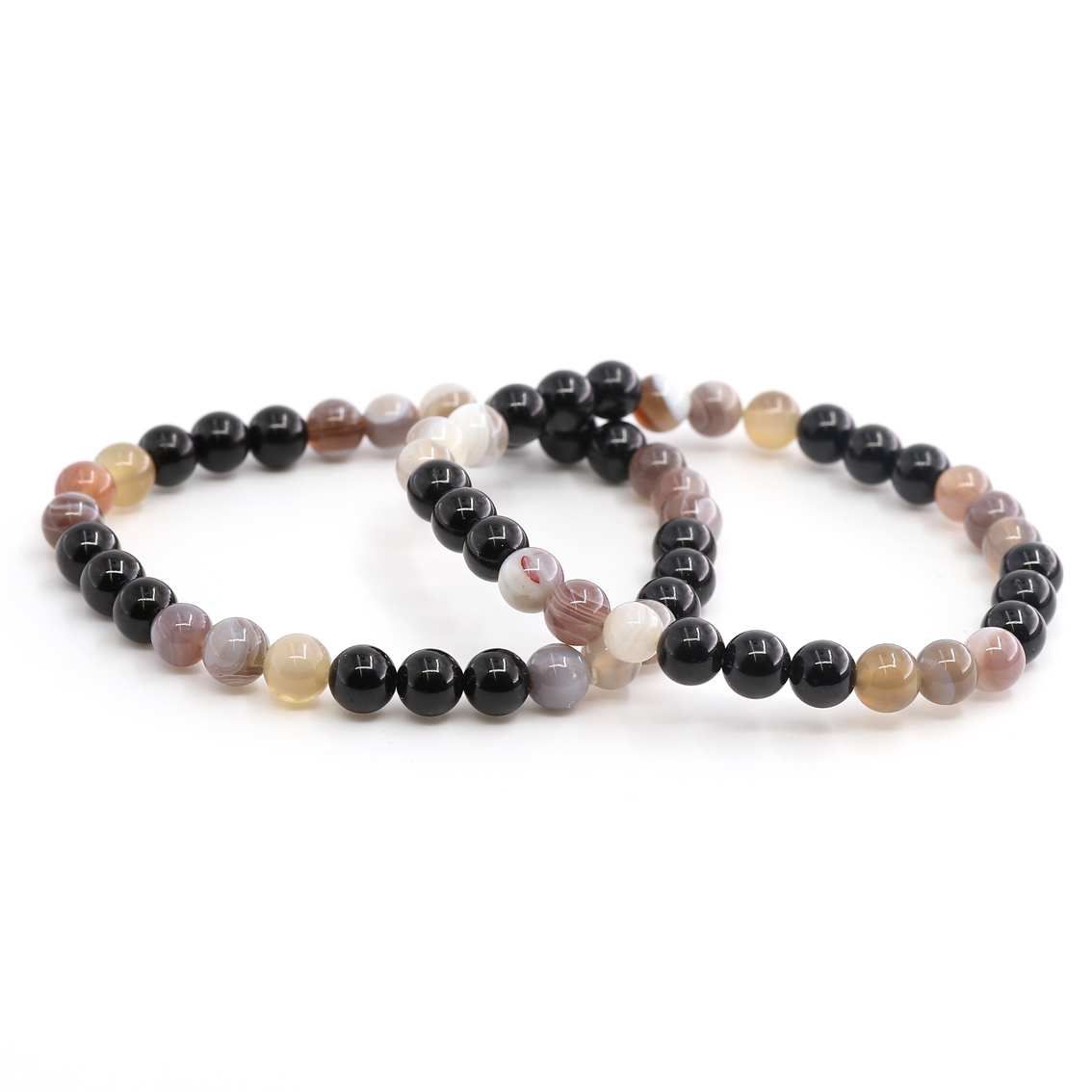 Bild von Turmalin (Schörl) mit Botswana Achat Kugeln  6mm (3x3 Kugeln) Armband