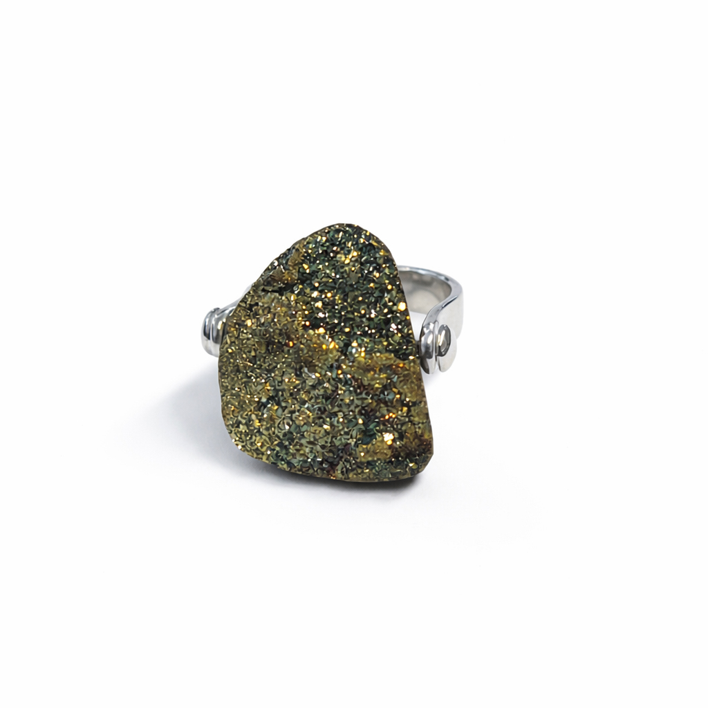 Pyrit Regenbogen Free-Form Ringe, Silber 925 