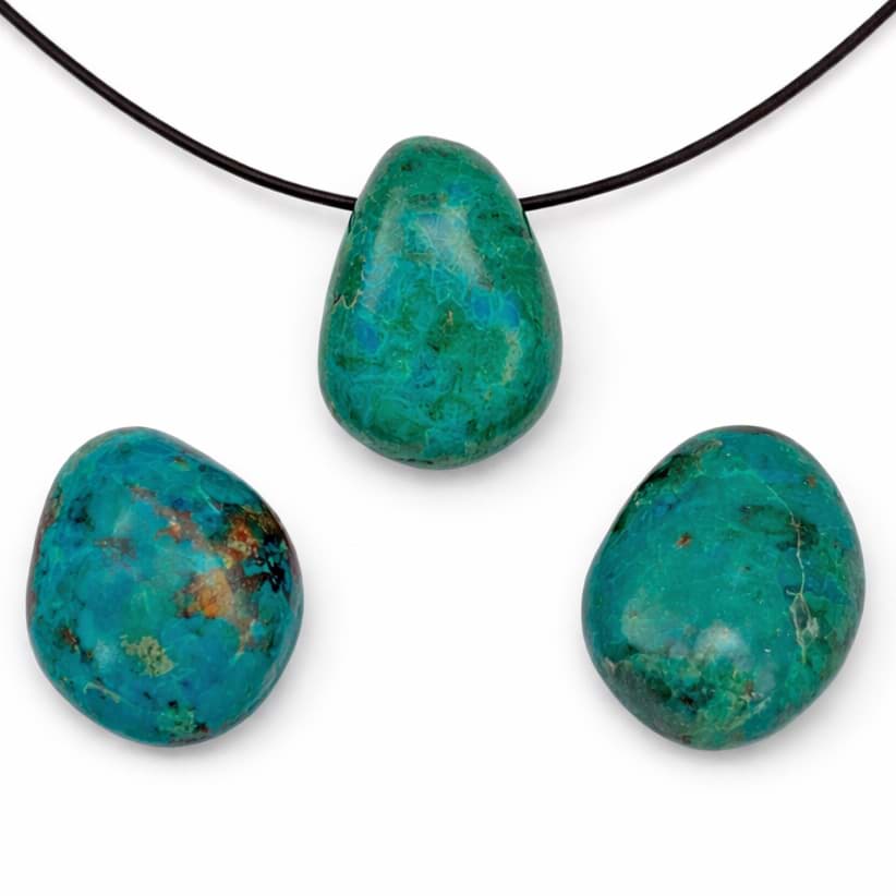 Chrysokoll Extra Trommelstein mit 3mm Loch Anhänger