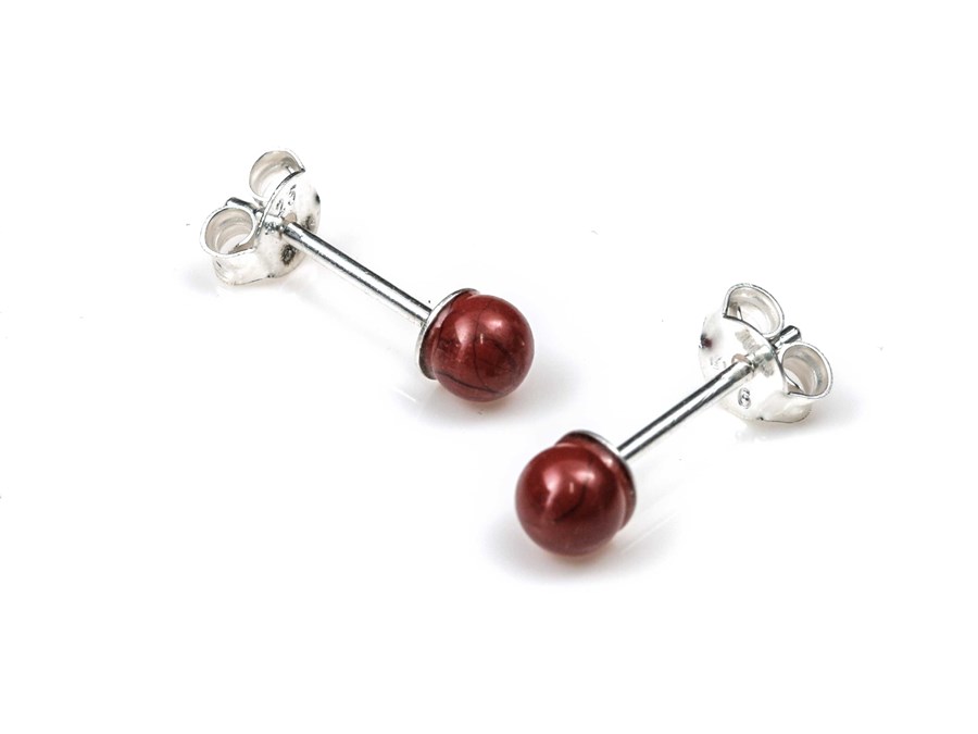 Bild von "Kugel". Roter Jaspis. Ohrstecker. Silber 925