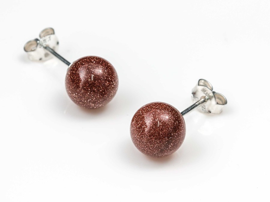 Bild von "Kugel". Goldfluss rot. Ohrstecker. Silber 925 