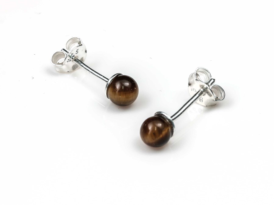 Bild von "Kugel". Tigerauge. Ohrstecker. Silber 925