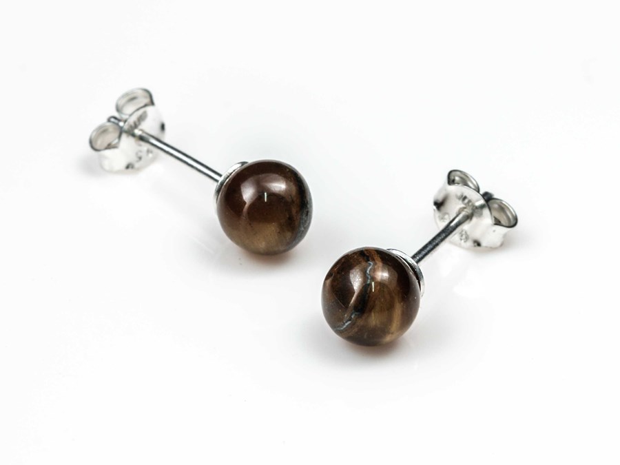 Bild von "Kugel". Tigerauge. Ohrstecker. Silber 925