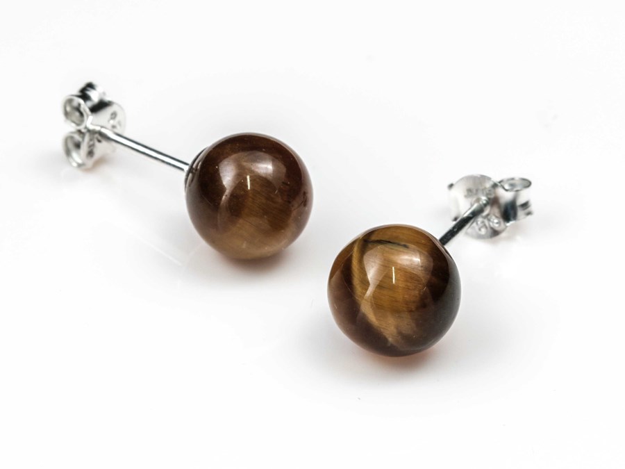 Bild von "Kugel". Tigerauge. Ohrstecker. Silber 925