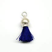 Bild von Quaste Kunstseide mit Silberkappe (kleines Modell) 3cm, dunkelblau