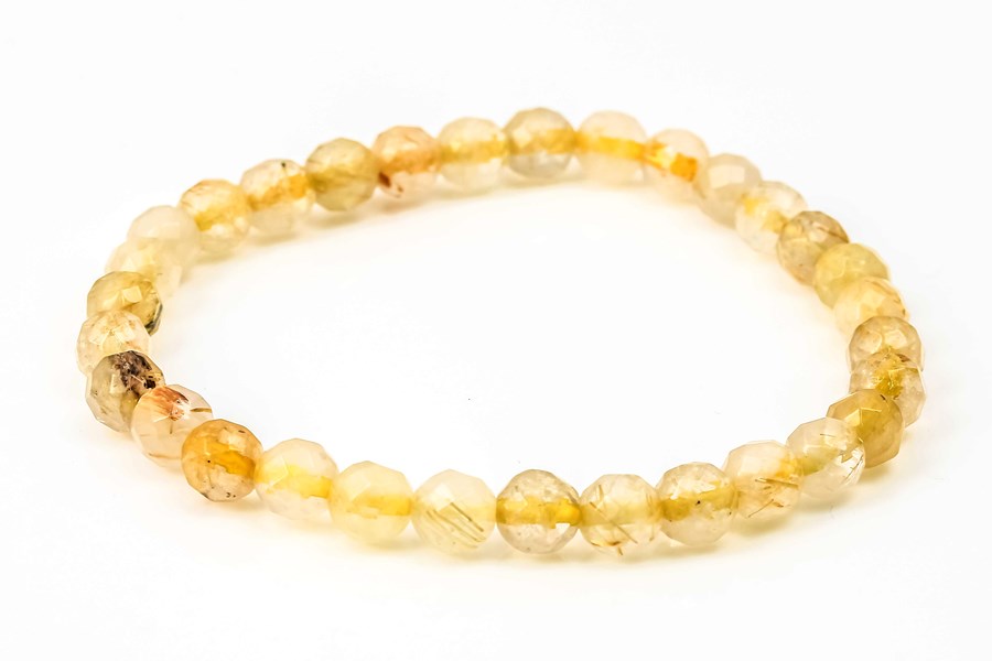 Quarzo rutilato sfaccettato. Bracciale di perline tonde da 6 mm