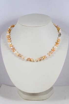 Bild von Süsswasser-Perlen Collier 8-9mm mit C-Karabiner Verschluss Silber 925, rhodiniert, 45cm, multicolor